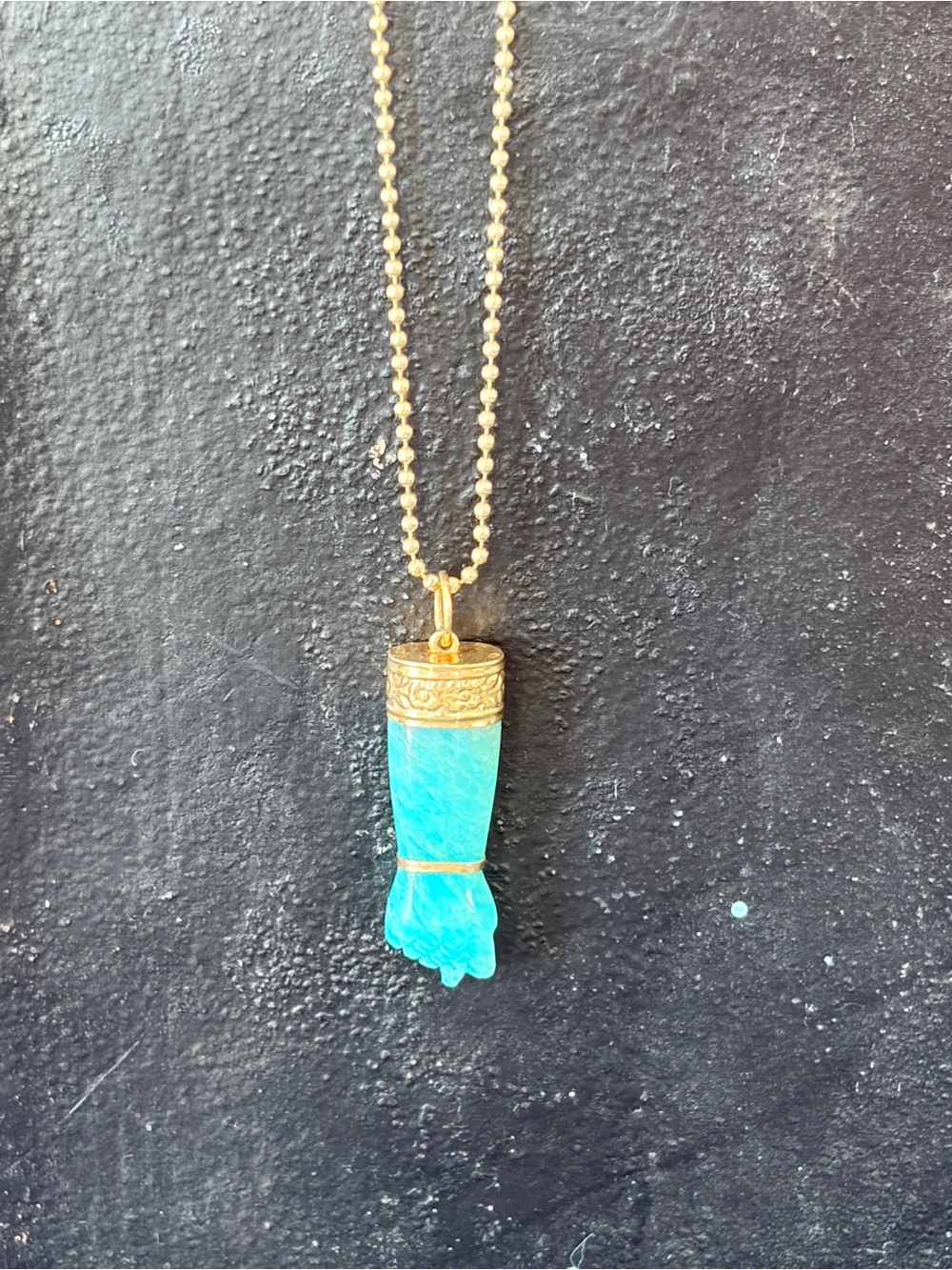 Vintage Amazonite and Gold Mano Fico good luck pendant.